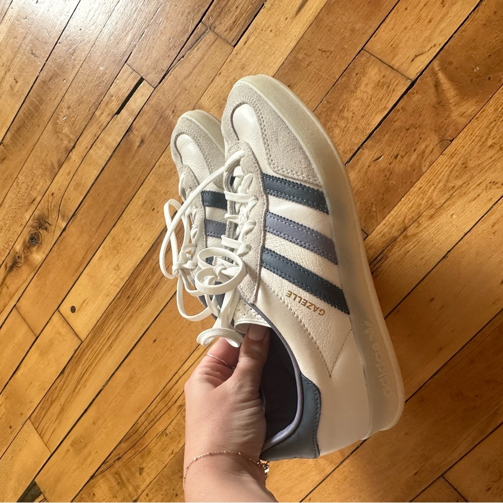 Adidas Gazelle White and Blue Sneakers